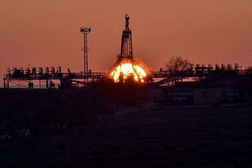 The sun rises over a launch pad at the Russian-leased Baikonur cosmodrome in Kazakhstan, on March 25, 2015