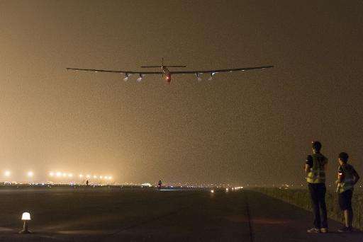 This handout photo taken on May 31, 2015 by the Solar Impulse project shows the Swiss-made solar-powered plane Solar Impluse 2 t