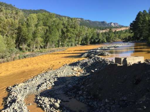 This photo provided by La Plata County in Colorado on August 10, 2015 shows the orange colored Animas River near Durango, Colora