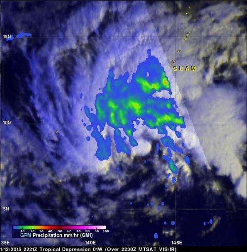 Two satellites measured rainfall in Tropical Depression Mekkhala