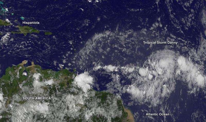 NASA's Aqua Satellite takes Tropical Storm Danny's temperature