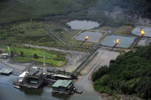 An aerial view of the Shell Cawtharine channels at Awoba in the oil-rich Niger Delta of Nigeria