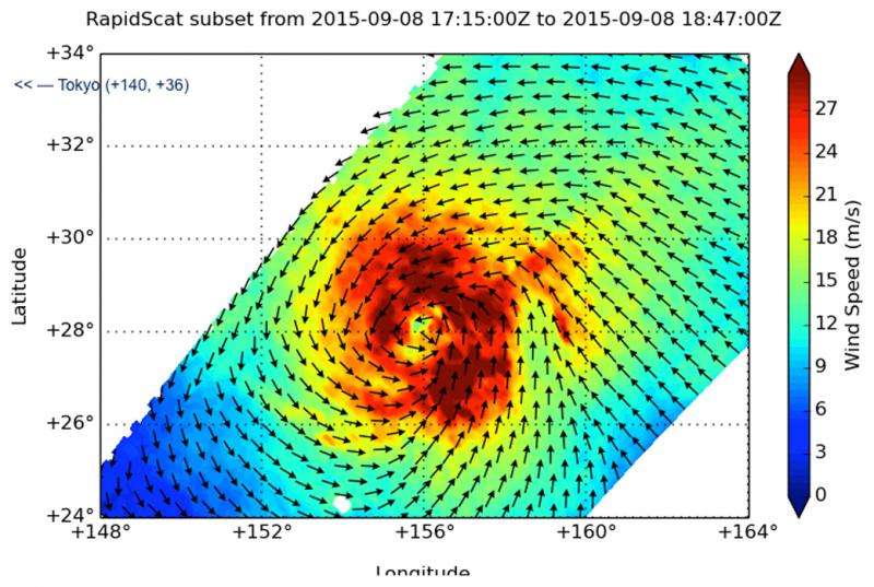 NASA's RapidScat sees Typhoon Kilo hold strength