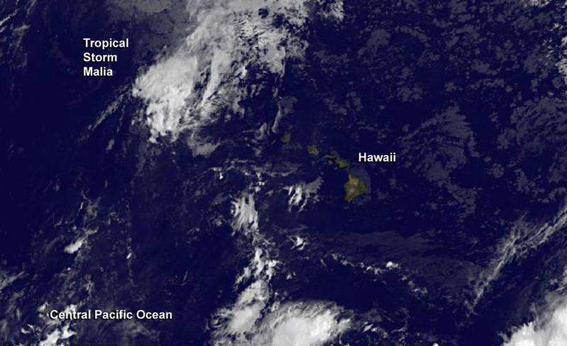 Satellite sees Tropical Storm Malia moving away from Hawaiian Islands
