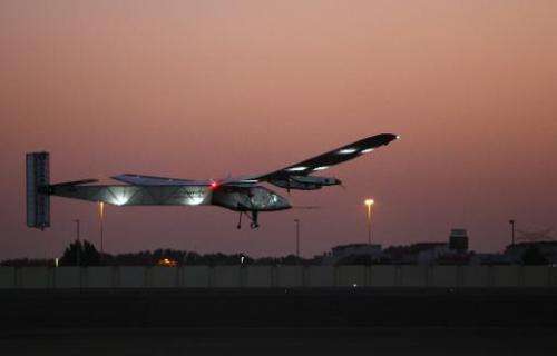 Bertrand Piccard, one of the two Swiss pilots of the solar-powered plane Solar Impulse 2, takes off from the Emirati capital Abu