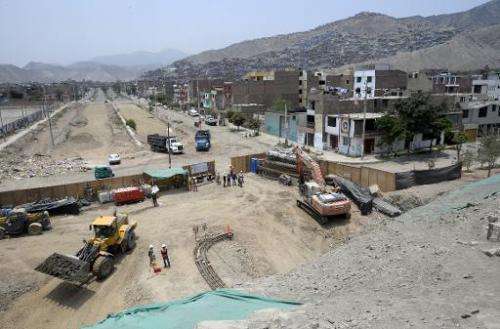 Construction on a new road goes on in  the eastern outskirts of Lima, in the Andes, near the pre-Inca Puruchuco, &quot;Feathered
