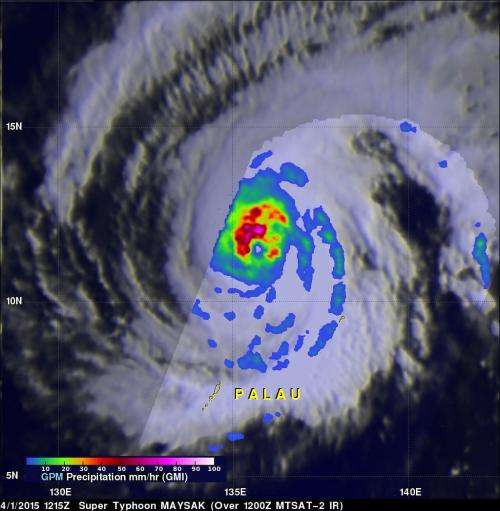 NASA covers Super Typhoon Maysak's rainfall, winds, clouds, eye