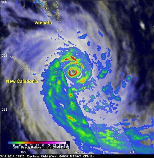 NASA-JAXA's GPM satellite close-up of Cyclone Pam's rainfall