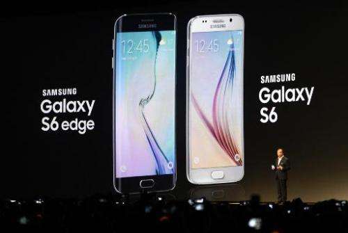 Samsung Electronics President and CEO JK Shin presents the Samsung Galaxy S6 during the 2015 Mobile World Congress in Barcelona,