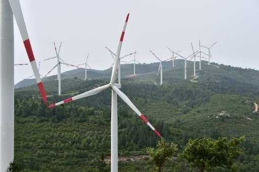Wind turbines in a wind farm near Oristano in Sardinia
