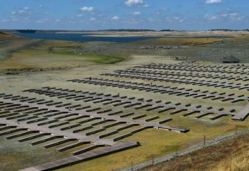 Boat docks sit empty on dry land, as Folsom Lake reservoir near Sacramento stands at only 18 percent capacity, as the severe dro