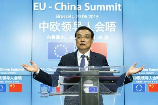 China's Prime minister Li Keqiang gives a joint press conference at the EU Council headquarters in Brussels on June 29, 2015