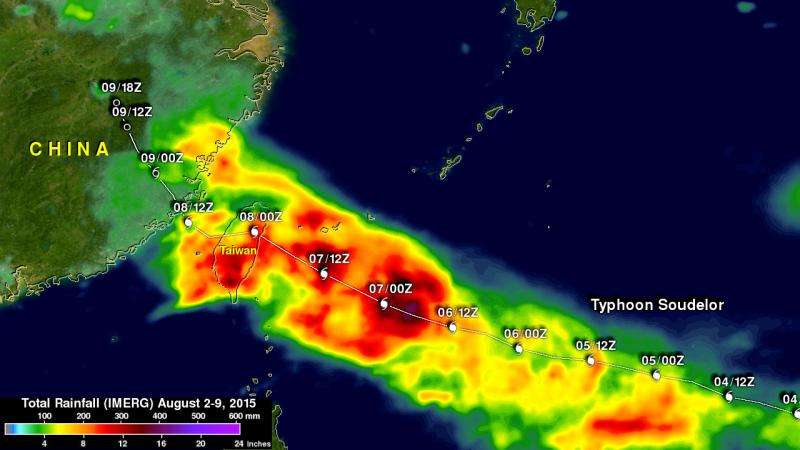 NASA analyzes Typhoon Soudelor's rainfall