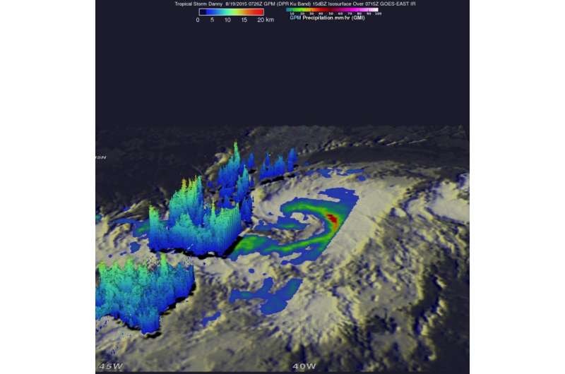 NASA's GPM Satellite analyzes Tropical Storm Danny's rain structure