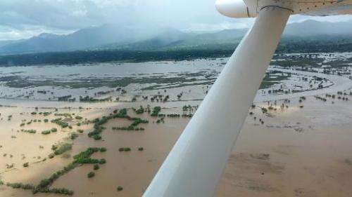 An aerial view of a flooded area around the town of Chikwawa, Malawi, seen on January 17, 2015