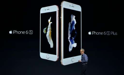 Apple CEO Tim Cook introduces the new iPhone 6s and 6s Plus during an Apple media event in San Francisco on September 9, 2015