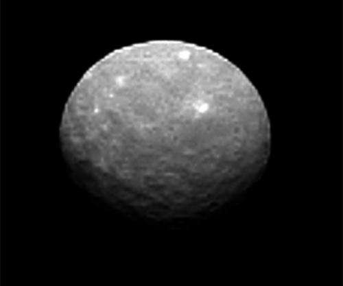Closer view of Ceres shows multiple white spots