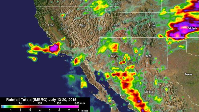 NASA measures southwestern U.S. record rainfall