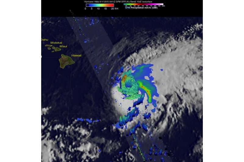 NASA sees heavy rain in Hurricane Hilda, south Of Hawaii