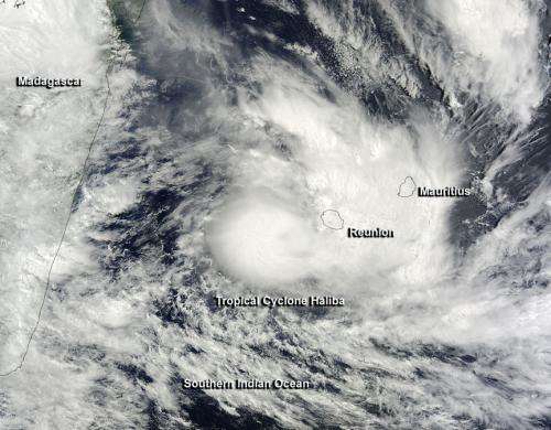 NASA sees Tropical Cyclone Haliba affecting La Reunion and Mauritius islands