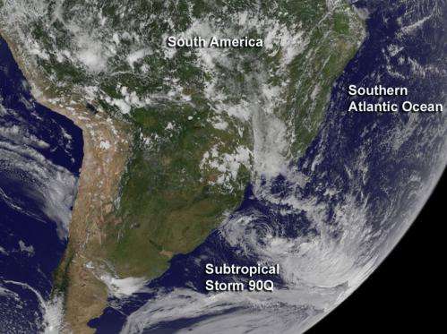 Satellite sees rare subtropical storm 90Q in southern Atlantic