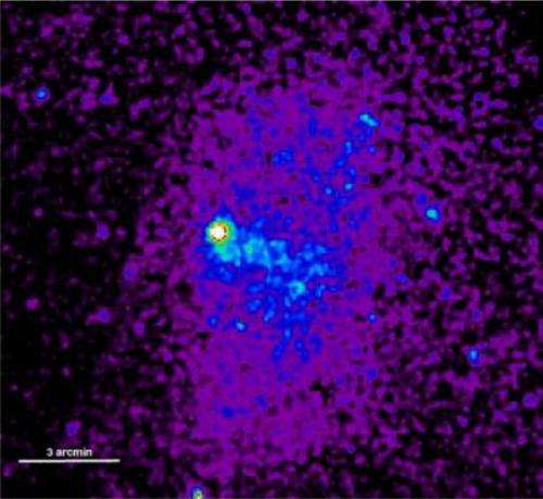 Speeding bullet galaxy observed slamming into galaxy cluster