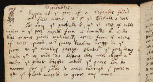 Early Newton notebook shows prescient understanding of water ascension in plants
