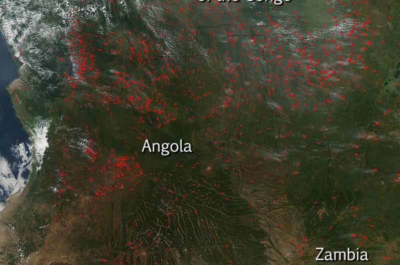 Agricultural fires in Angola, West Africa
