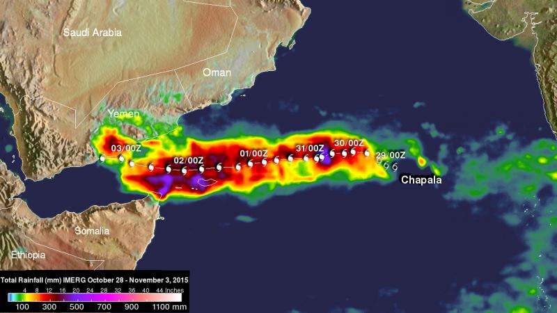 NASA measures Cyclone Chapala's heavy rains across Arabian Sea to Yemen
