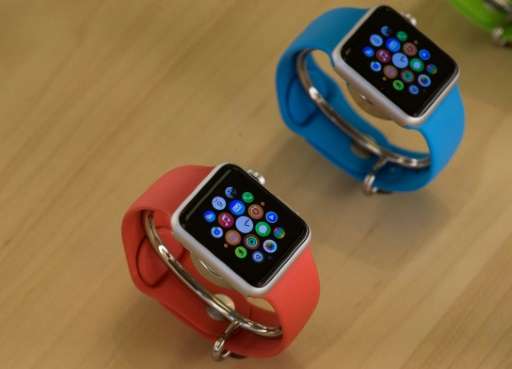 The Apple Watch Sport is displayed in Washington, DC on April 10, 2015