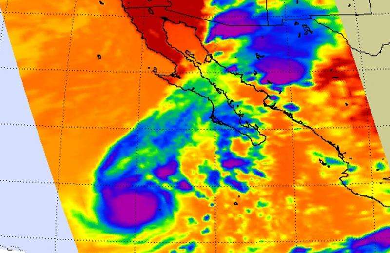 NASA sees Tropical Storm Kevin stream high clouds over Baja California