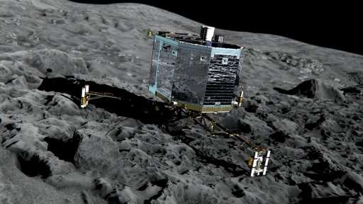 An artist's impression of Philae on the surface of comet 67P/Churyumov-Gerasimenko, released by the European Space Agency