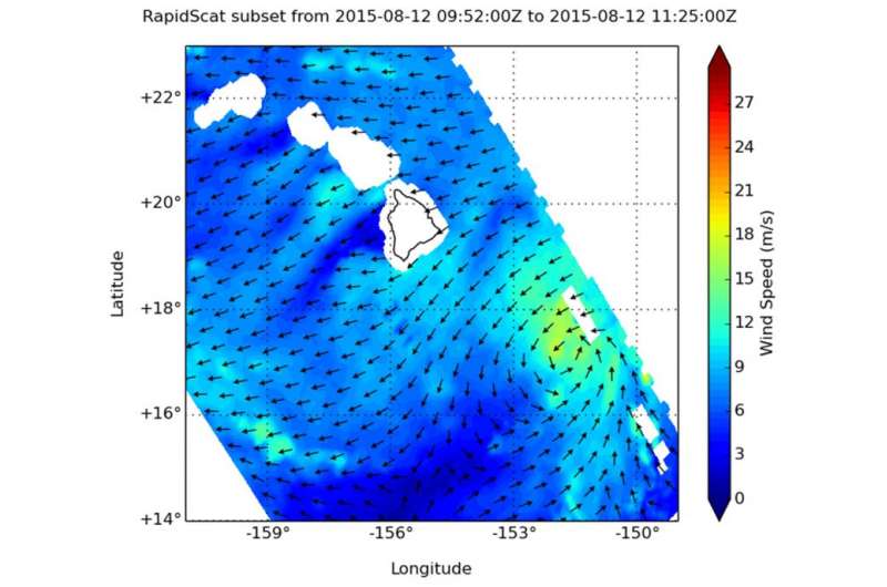 NASA's RapidScat sees diminishing winds in Tropical Storm Hilda