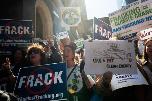 File picture shows anti-fracking demonstrators in New York as world leaders gathered for a UN General Assembly
