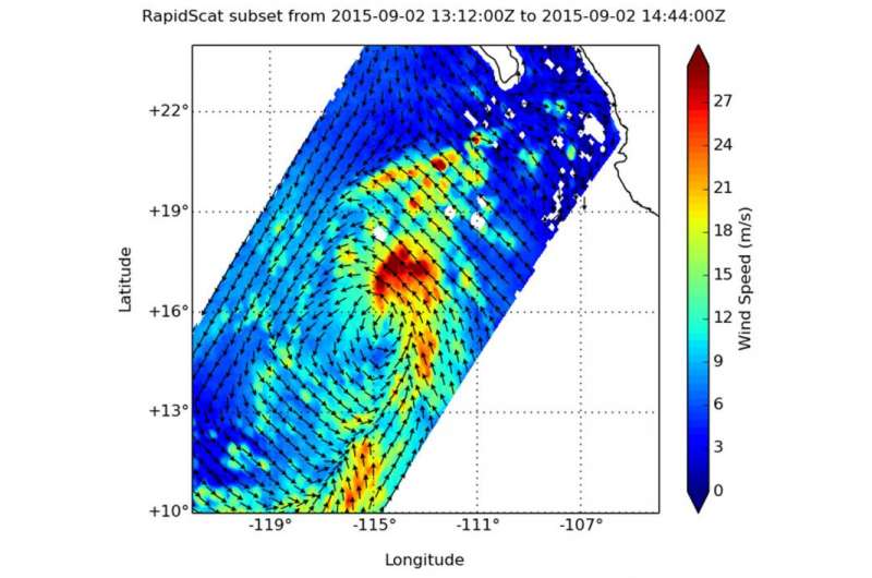 NASA's RapidScat sees winds increase in Tropical Storm Kevin