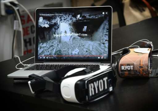 Virtual reality headsets used to view RYOT productions at their offices in Los Angeles, California