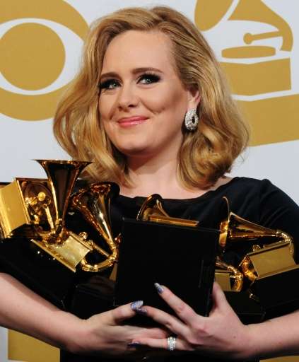 Adele, photographed backstage at the 54th Grammy Awards with her six trophies, releases her new album &quot;25 on November 20, 2