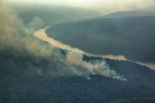 A Greenpeace photo taken October 24, 2015 shows forest fires in the Arariboia indigenous lands in Brazil—&quot;one of the bigges