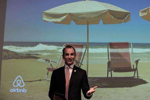 Airbnb co-founder and Chief Product Officer Joe Gebbia speaks to the media in Rio de Janeiro, Brazil, on March 27, 2015