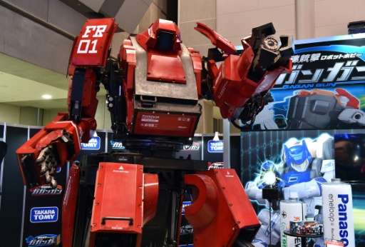 A large &quot;Kuratas&quot; robot  is displayed at the annual Tokyo Toy Show in Tokyo on June 18, 2015
