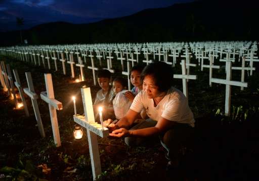A mass graveyard for victims of Typhoon Haiyan, on November 1, 2015 in Tacloban City, Philippines