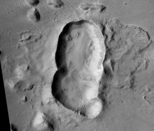 Amazing impact crater where a triple asteroid smashed into Mars