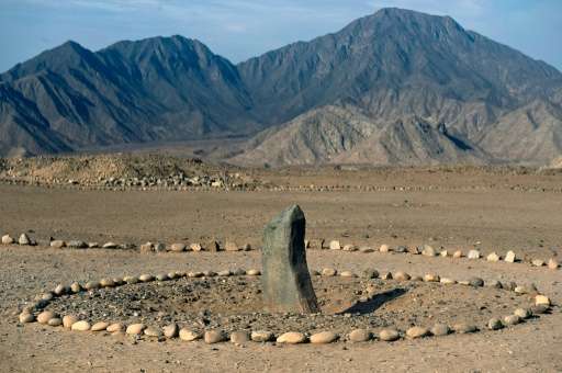 A monolith known as the Huanca stands in the 5,000-year-old Caral, South America's most ancient city