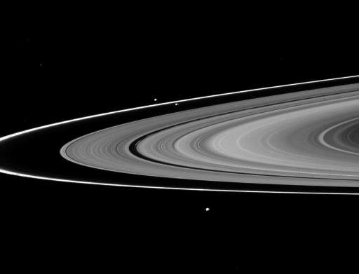 A NASA photo released on September 9, 2010 shows Saturn's F ring and its two sheperd satellites with Saturn's other main rings, 
