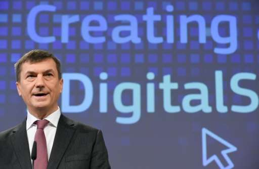 Andrus Ansip—the European Commission's Vice President for the Digital Single Market—speaks during a press conference in Brussels