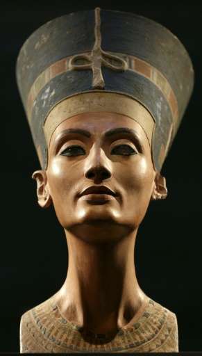 A Nefertiti bust is pictured during the exhibition &quot;In The Light Of Amarna&quot; to mark the 100 years of the Nefertiti bus