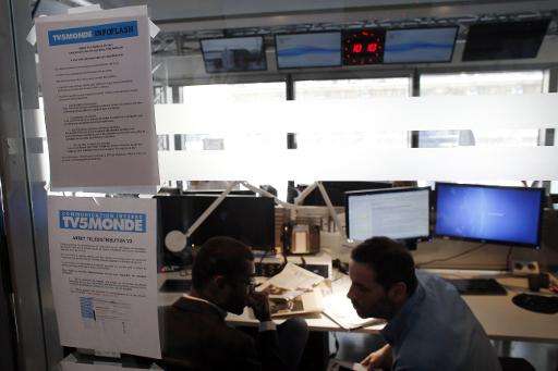 A newsroom at French television network TV5Monde headquarters in Paris