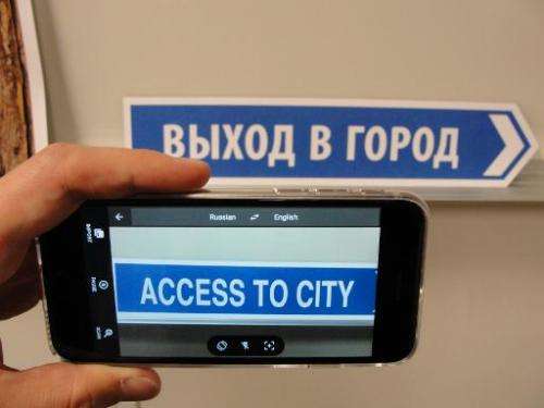 An updated Google Translate application, seen on January 12, 2015 in San Francisco, enables smartphones to translate signs, menu