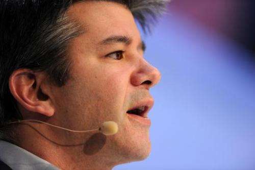 A picture taken on January 18, 2015 shows Travis Kalanick, co-founder of the US transportation network company Uber, speaking du