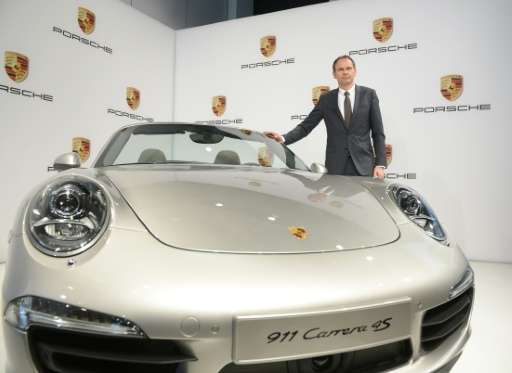 A Porsche 911 Carrera 4S car at the company's annual press conference in Stuttgart, southern Germany